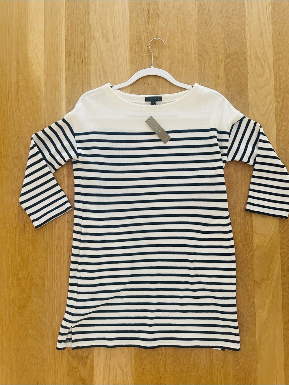 J. Crew 100% pique cotton Navy and White Striped tunic with inset pockets, new